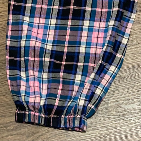 Victoria’s Secret Plaid Pajama Joggers Pink Blue Black White Metallic Silver XL - Picture 5 of 12